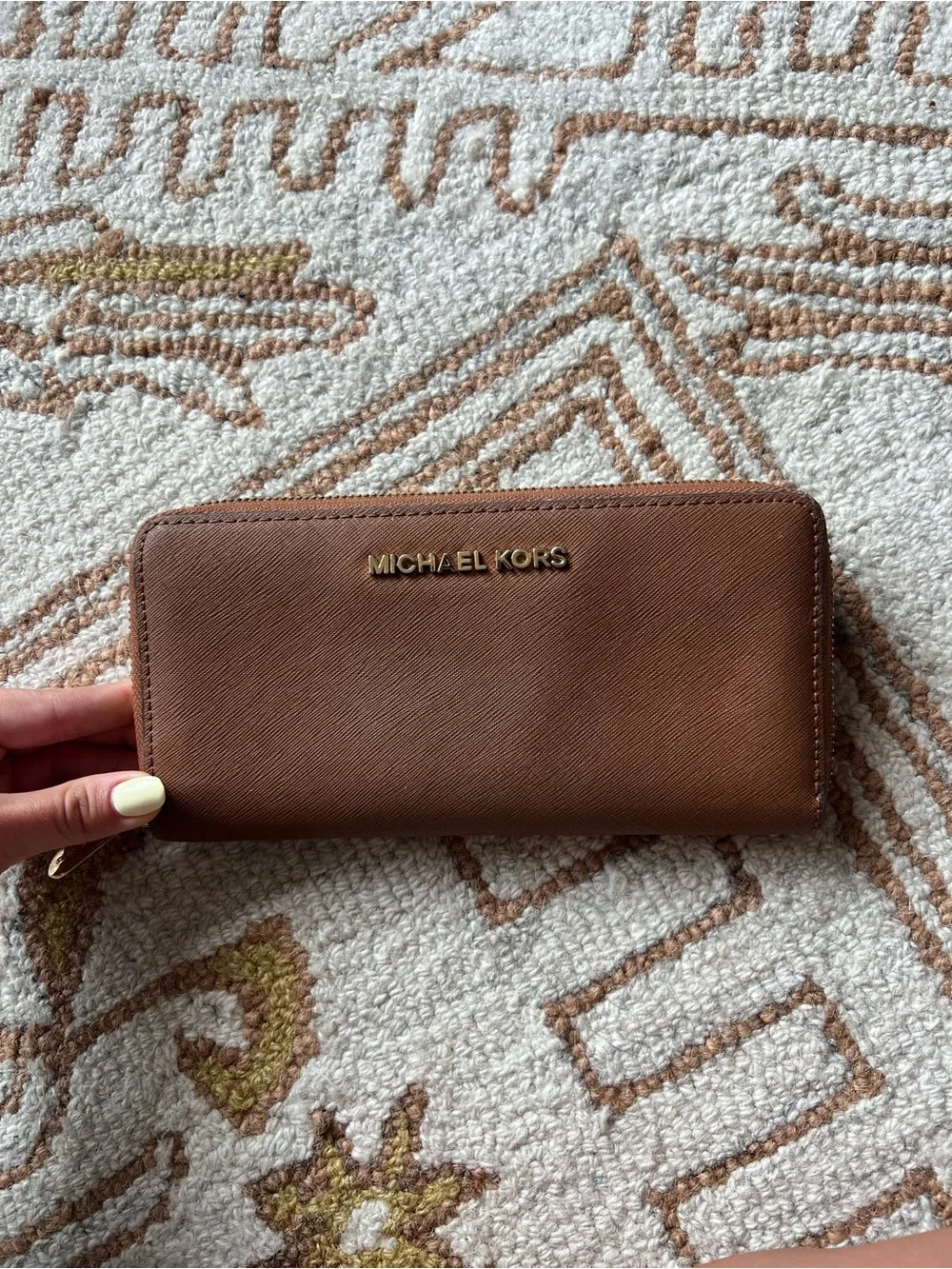 Michael Kors Cognac Zip Around Wallet with Gold Logo